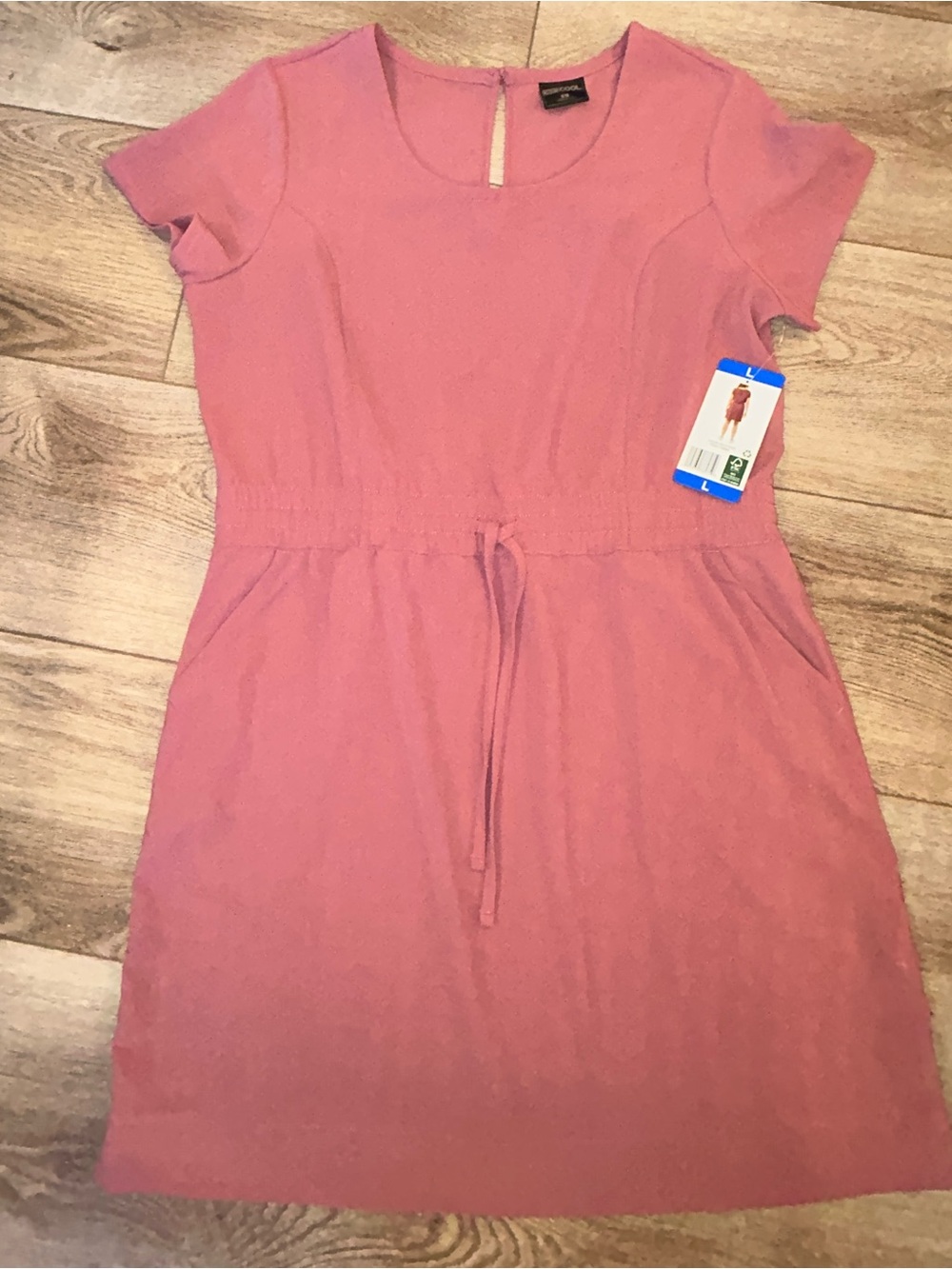 32 be cool Women’s Pink Short Sleeve Drawstring Waist active sport Dress casual